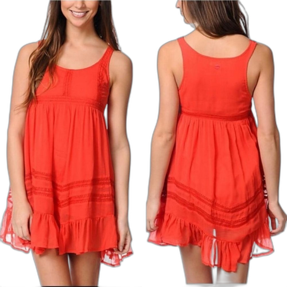 Billabong Red Lace Crochet Sundress Women's Medium Sleeveless Boho